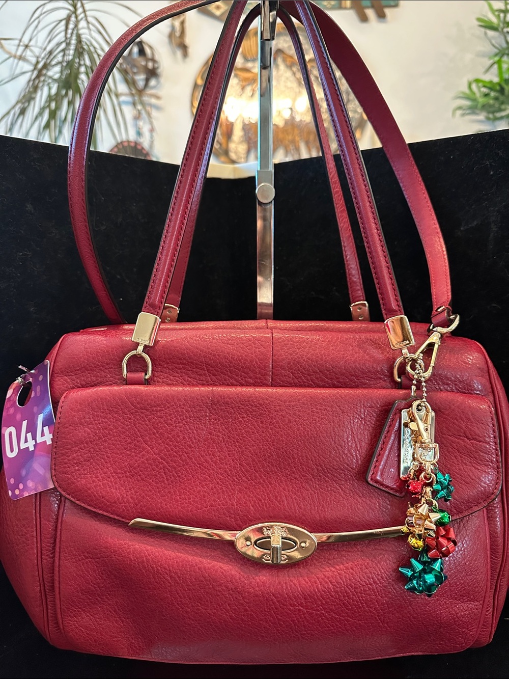 Coach #044 Madison Madeline East/West Satchel/Shoulder Bag Red Leather